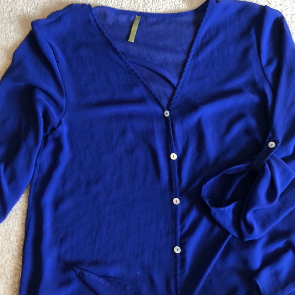 Blue front tie top